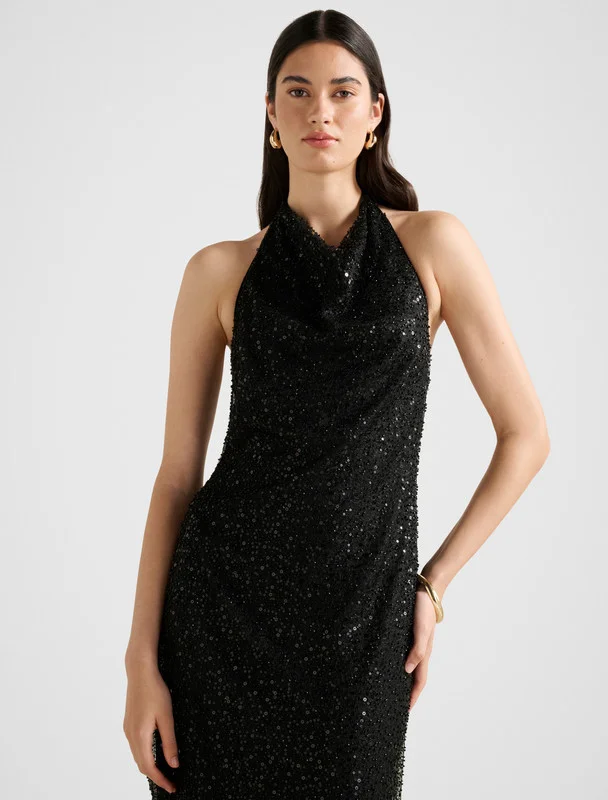 forever new  MIRANDA Sequined Halterneck Maxi Dress for Women | Best Price UAE